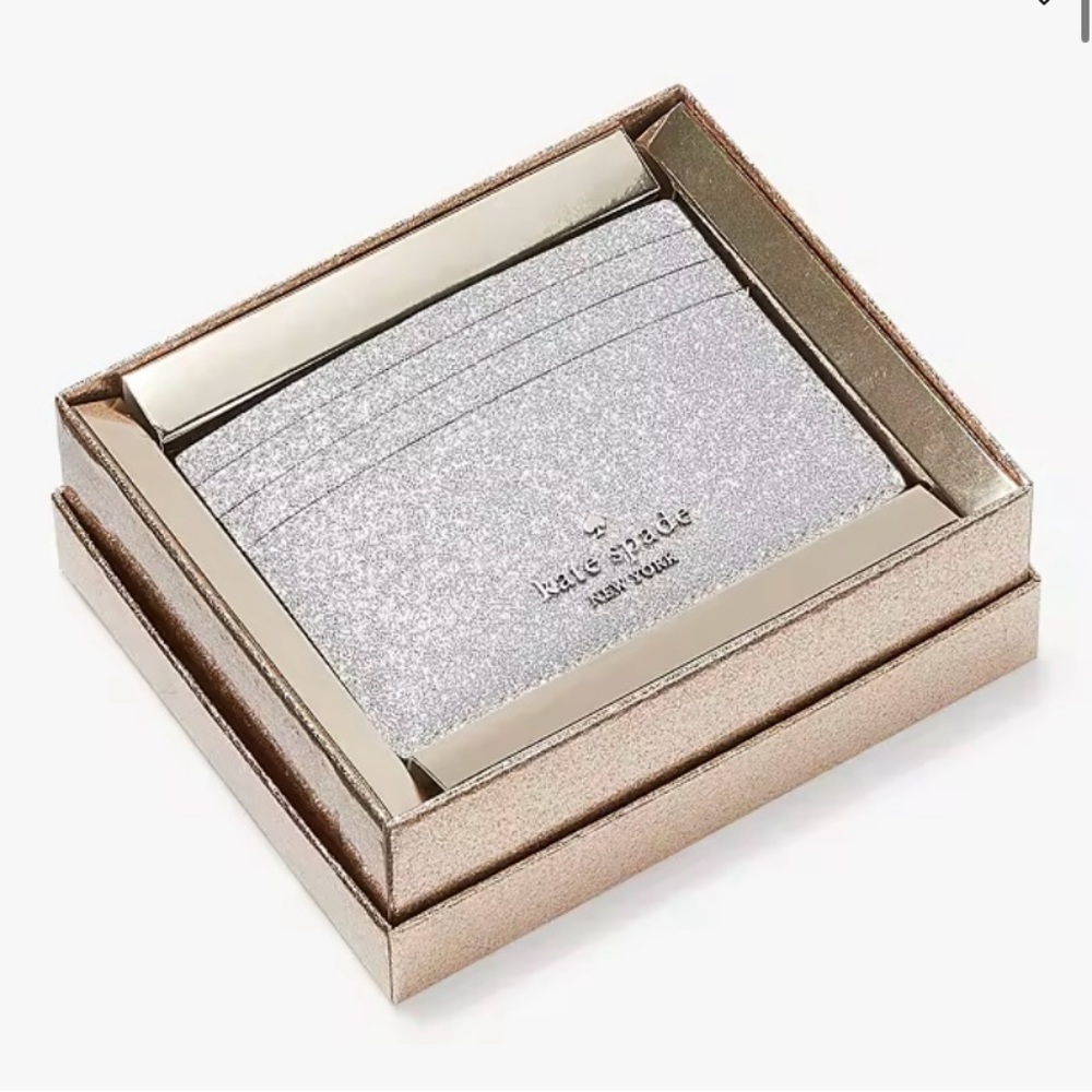 NIB Kate Spade Glittery Silver Card Holder